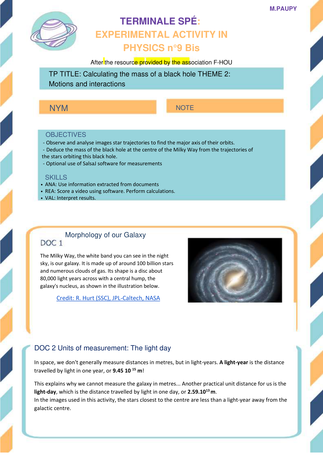 Mass of the black hole by observation of stars' orbit