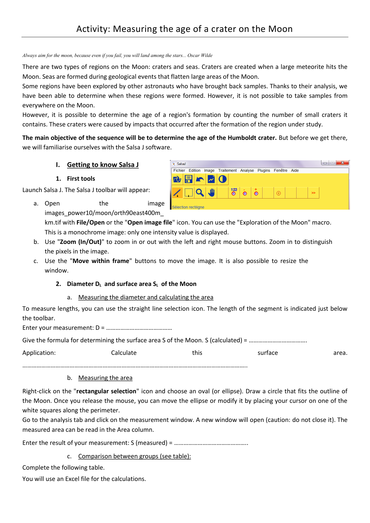 Measuring and dating  Lunar Craters with Salsa J